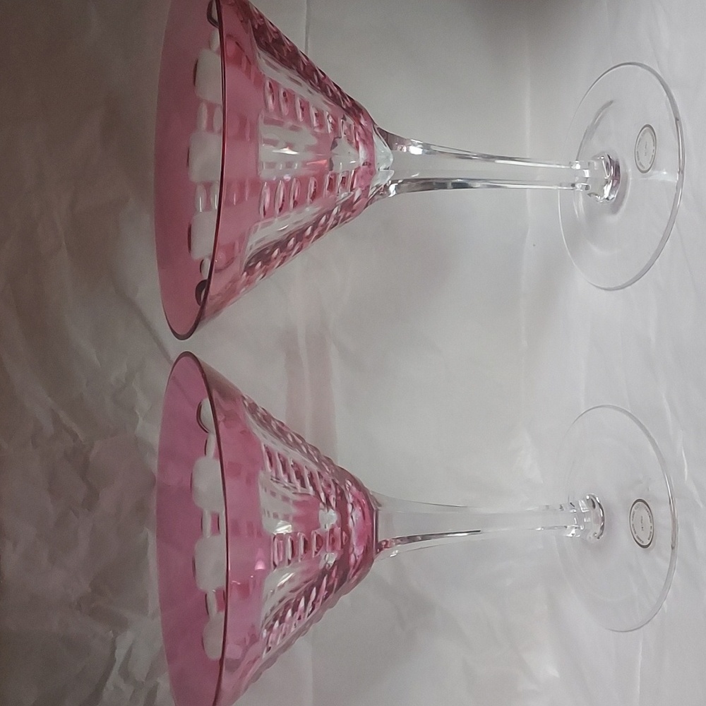 Pink Cut To Clear Fine Crystal Martini Glasses Set of 2.